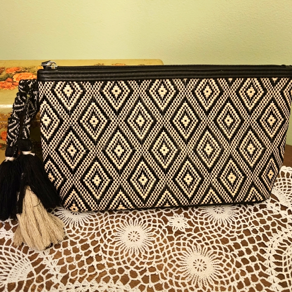 Altar'd State Geometric Patterned Tasseled Clutch